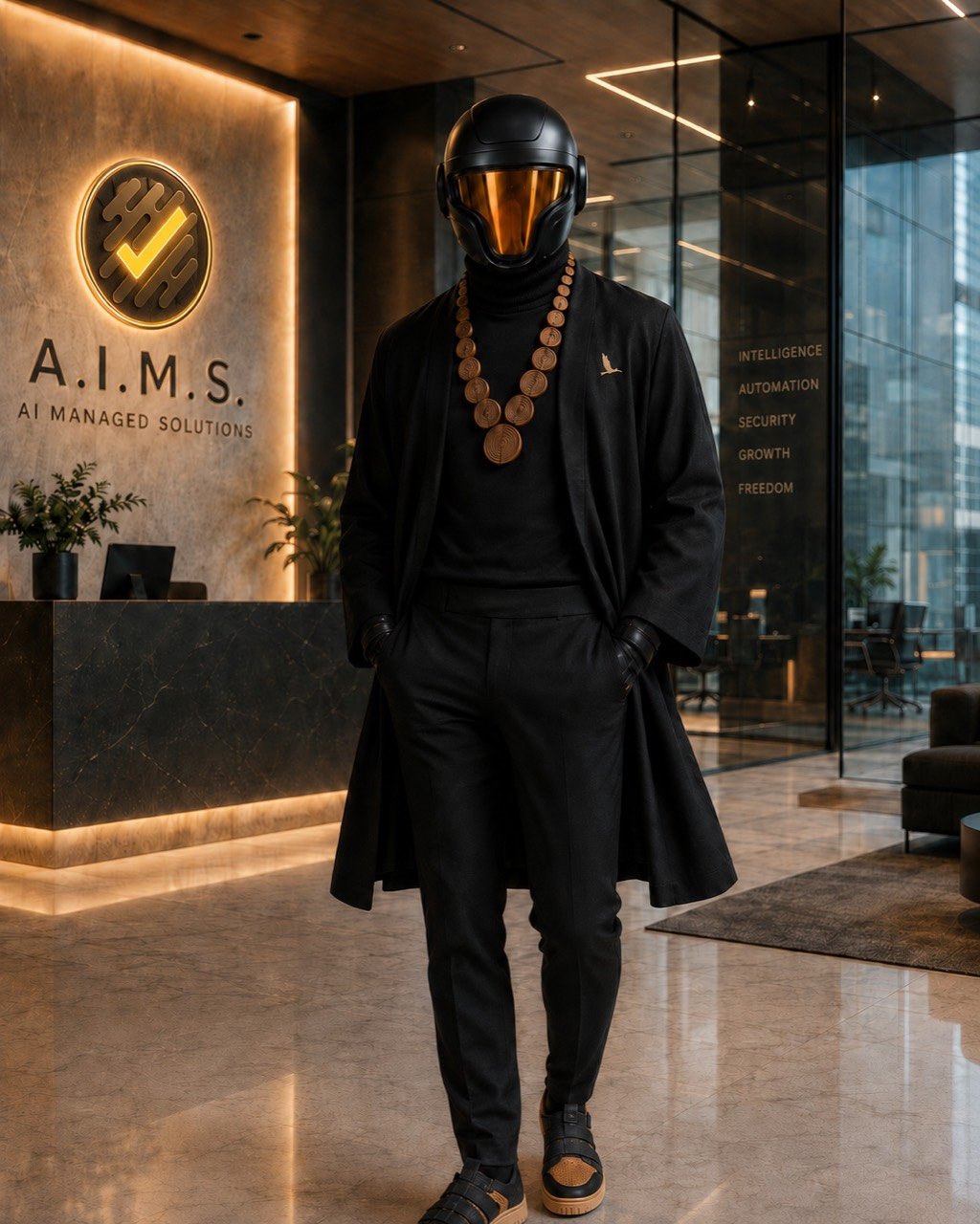 ACHEEVY inside the A.I.M.S. building.